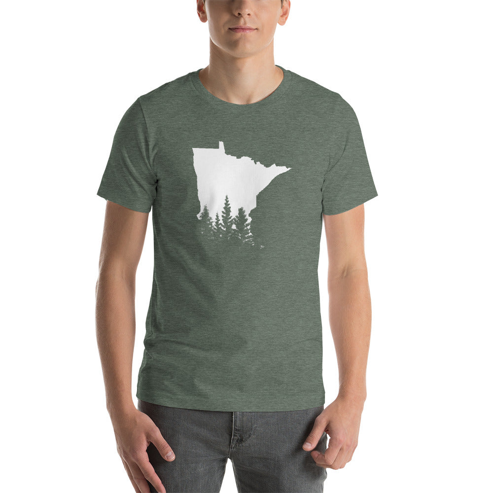 Minnesota Forest Design T-Shirt - MN Trees Overlay Shirt - Heather Forest / S - Ope Life