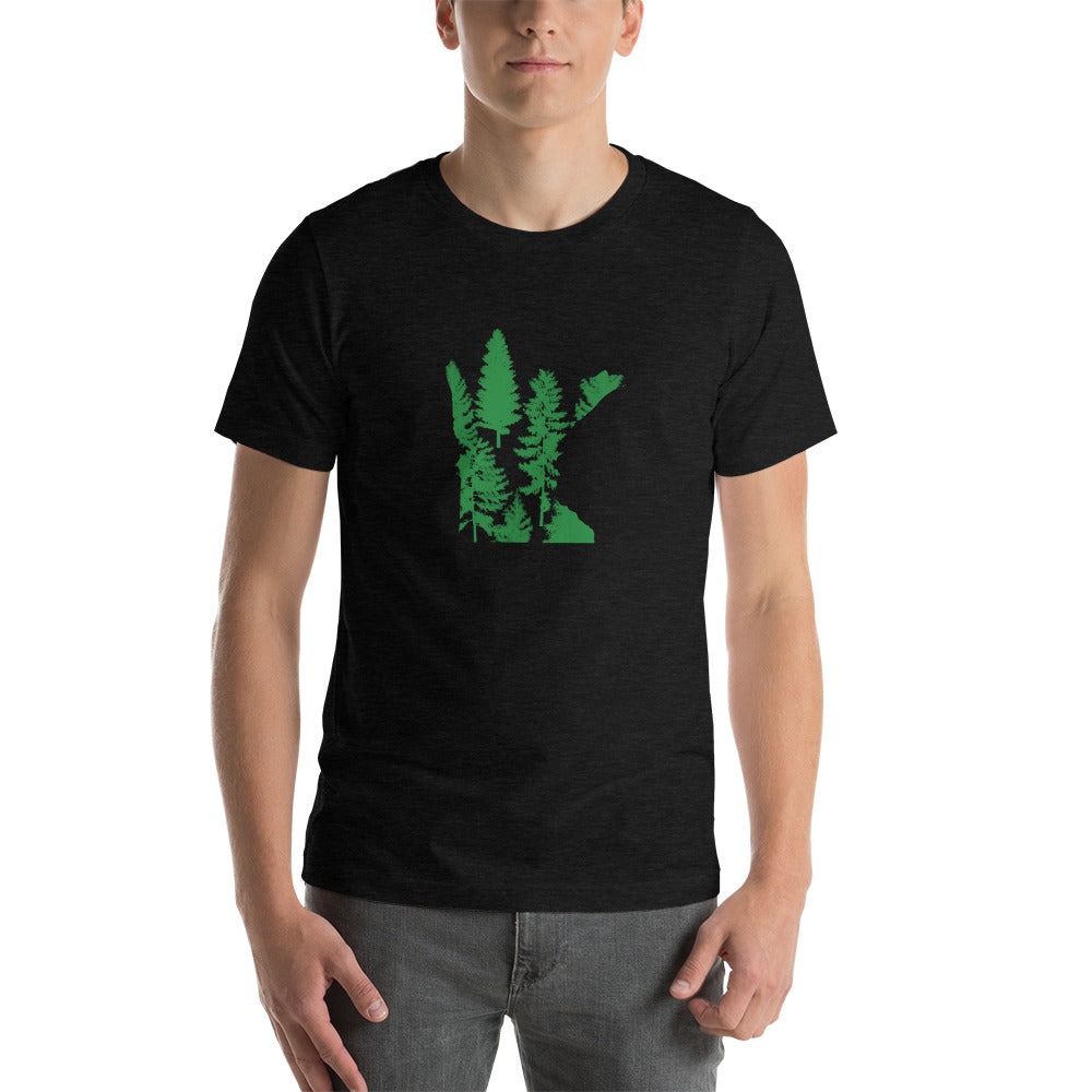 Green Forest Minnesota Overlay Unisex T-Shirt - Black Heather / S - Ope Life