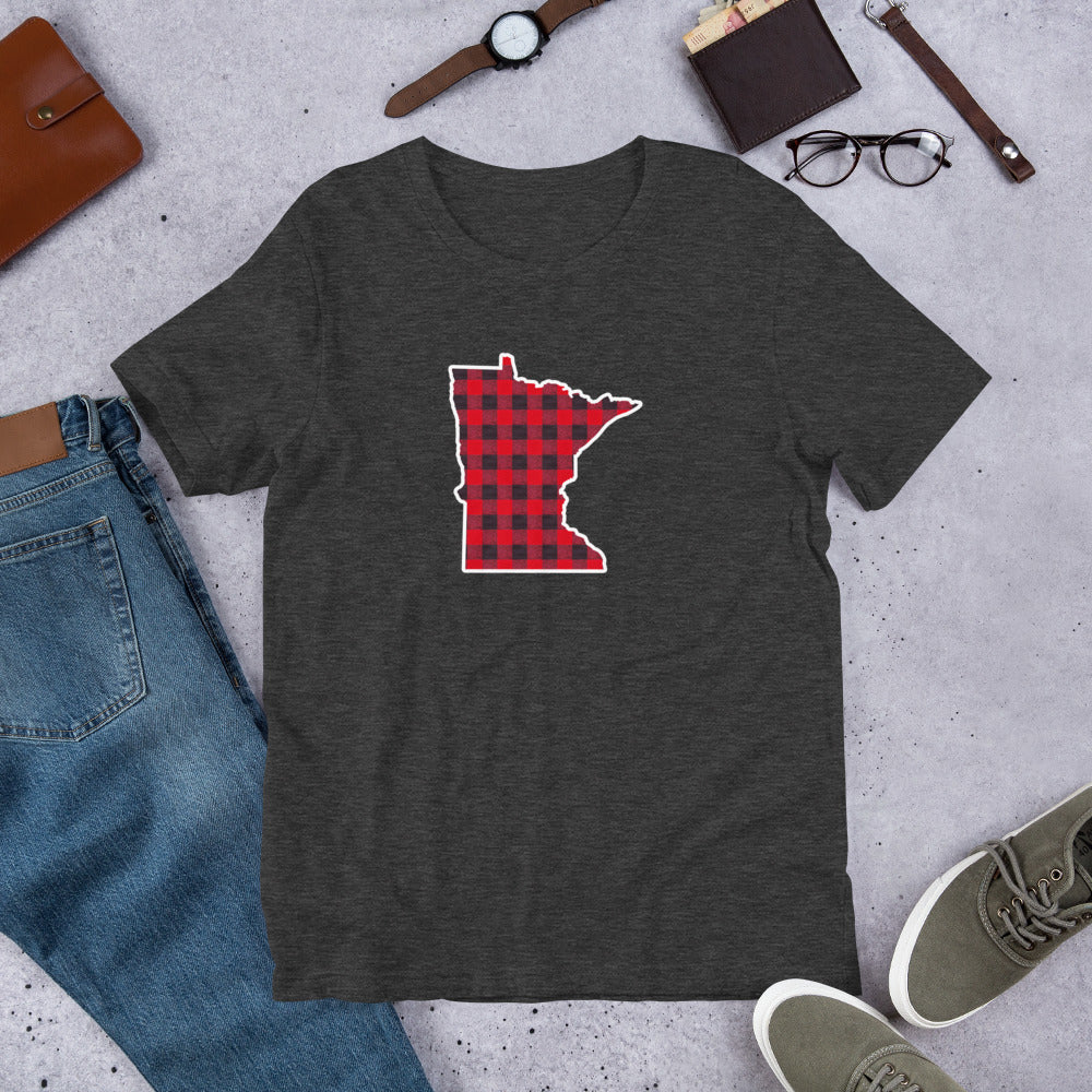 Red Flannel (buffalo check) Minnesota State Outline T-Shirt - Ope Life