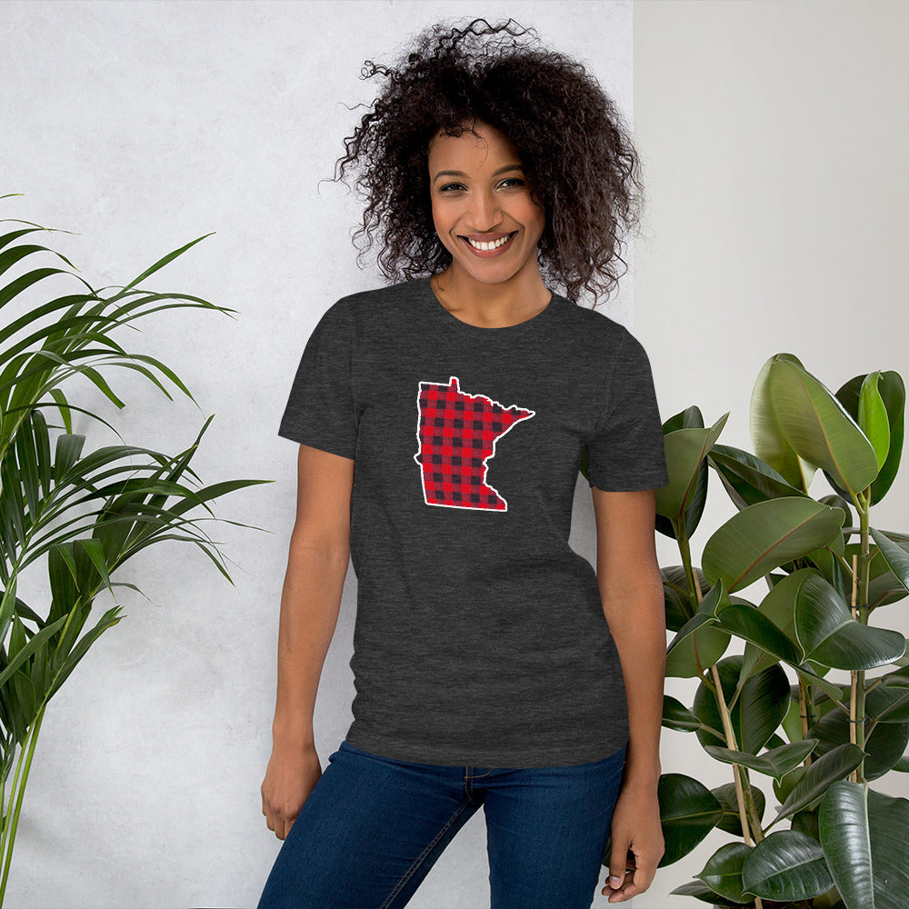 Red Flannel (buffalo check) Minnesota State Outline T-Shirt - Ope Life