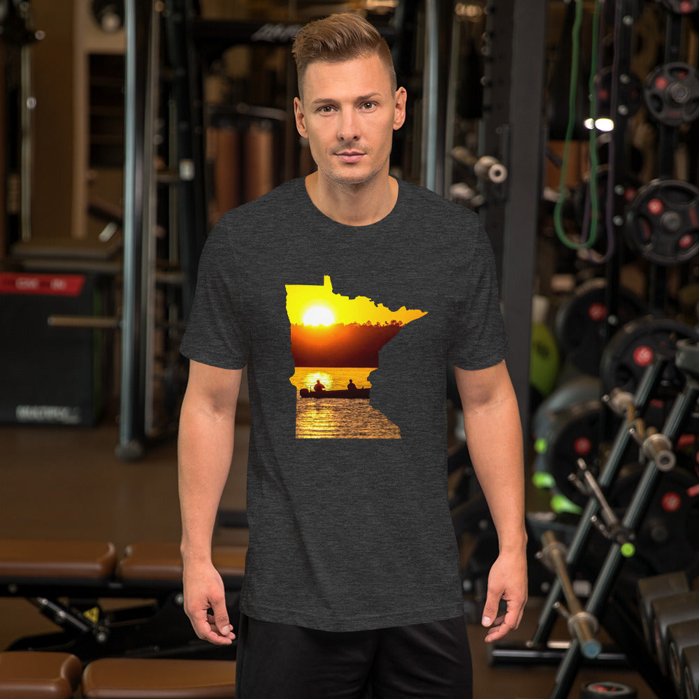 Minnesota Lake Reflection Fisherman In Boat T-Shirt - MN Up North Fishing Sunset Design Shirt - Ope Life