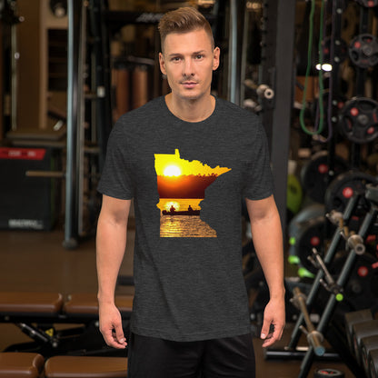Minnesota Lake Reflection Fisherman In Boat T-Shirt - MN Up North Fishing Sunset Design Shirt - Ope Life