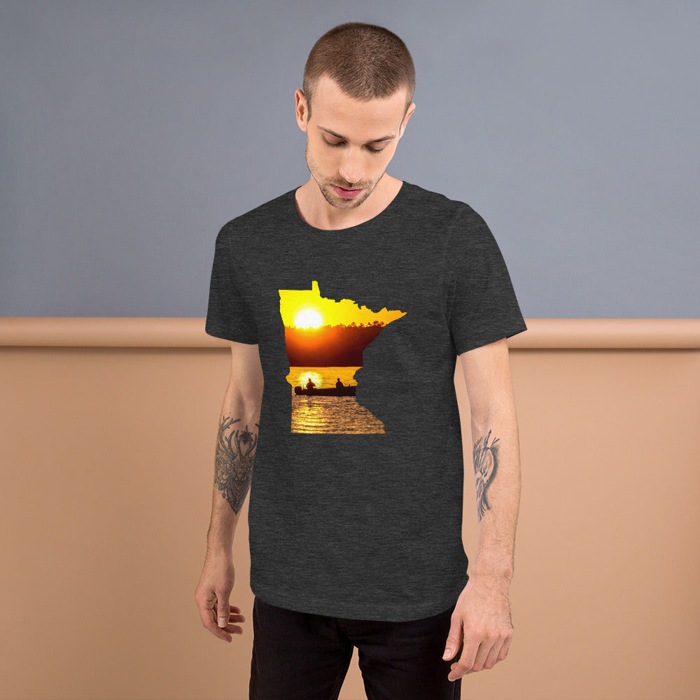 Minnesota Lake Reflection Fisherman In Boat T-Shirt - MN Up North Fishing Sunset Design Shirt - Ope Life