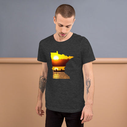 Minnesota Lake Reflection Fisherman In Boat T-Shirt - MN Up North Fishing Sunset Design Shirt - Ope Life