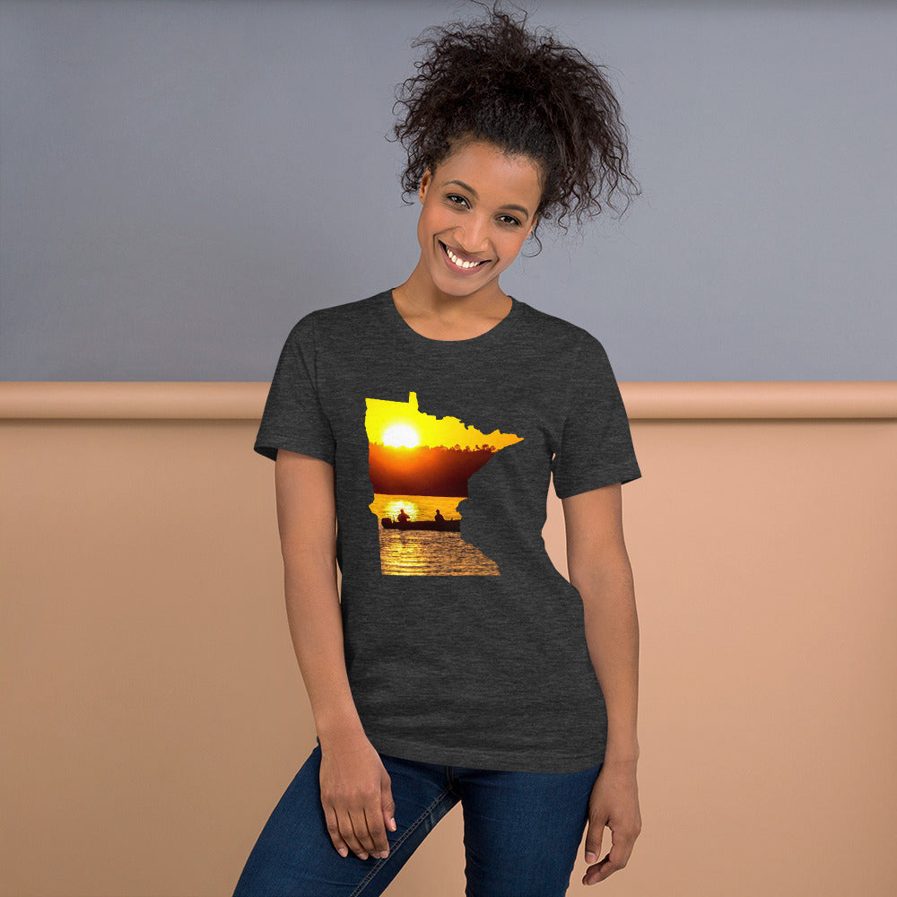 Minnesota Lake Reflection Fisherman In Boat T-Shirt - MN Up North Fishing Sunset Design Shirt - Ope Life