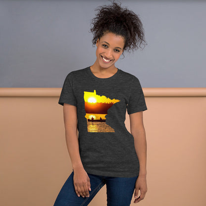 Minnesota Lake Reflection Fisherman In Boat T-Shirt - MN Up North Fishing Sunset Design Shirt - Ope Life