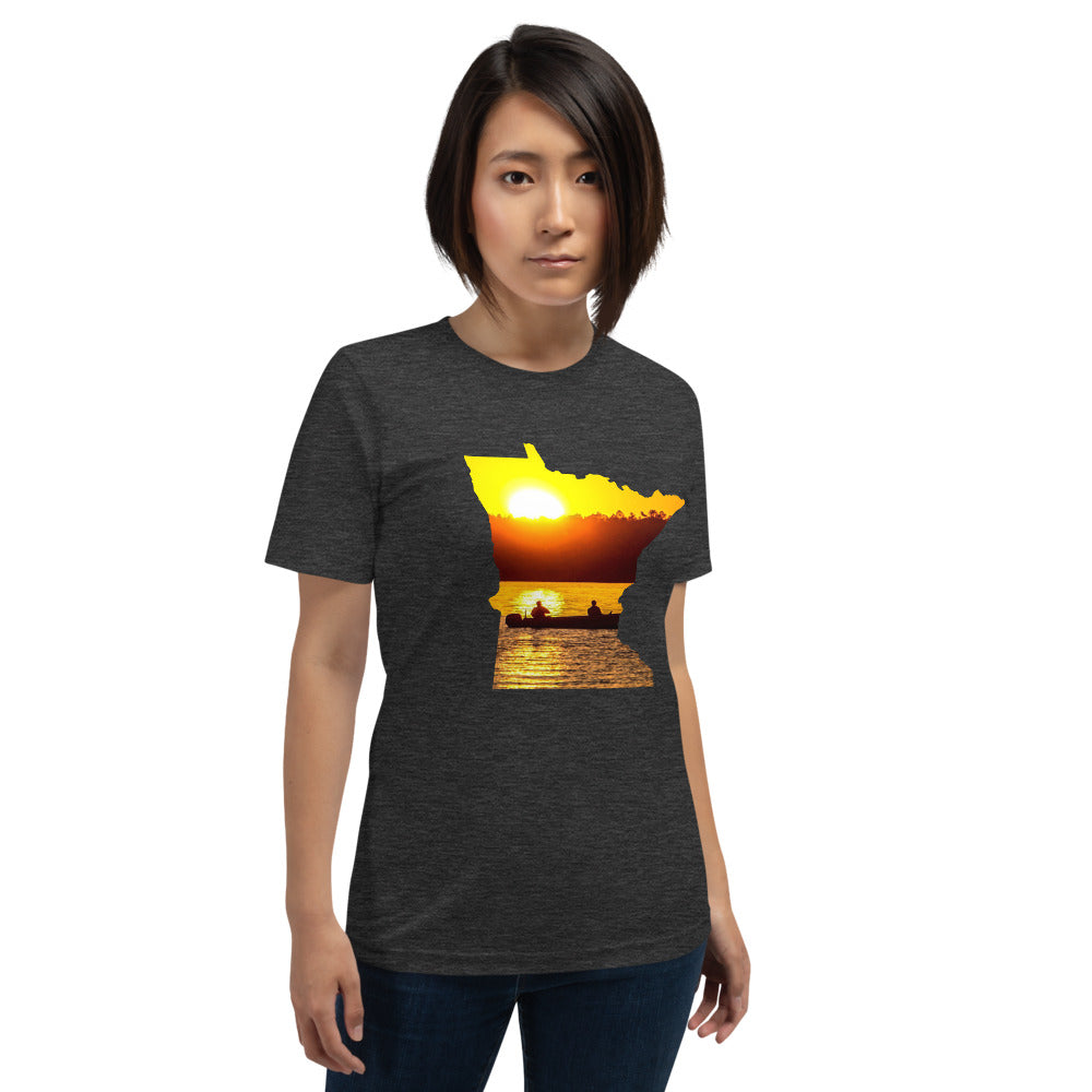 Minnesota Lake Reflection Fisherman In Boat T-Shirt - MN Up North Fishing Sunset Design Shirt - Ope Life