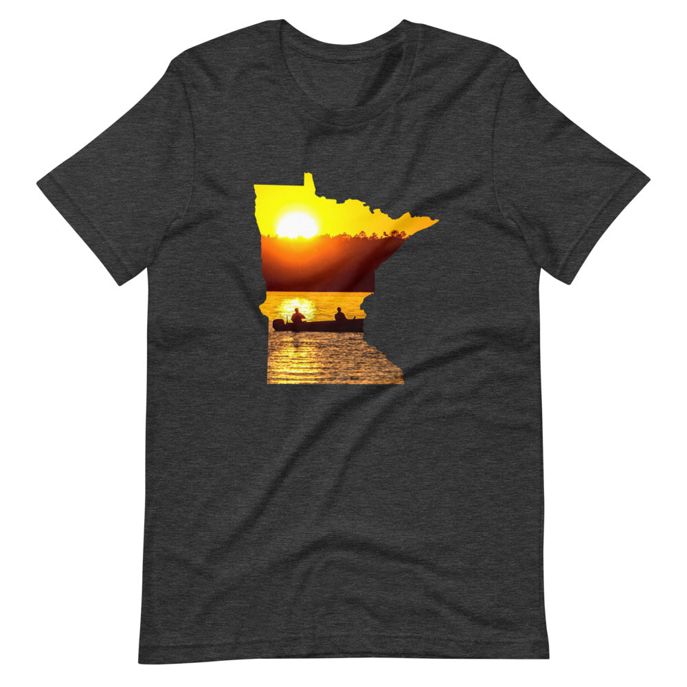 Minnesota Lake Reflection Fisherman In Boat T-Shirt - MN Up North Fishing Sunset Design Shirt - Ope Life