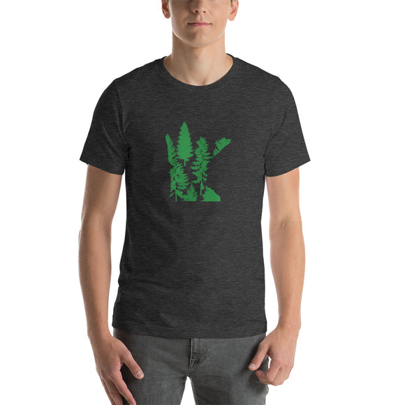 Green Forest Minnesota Overlay Unisex T-Shirt - Dark Grey Heather / S - Ope Life