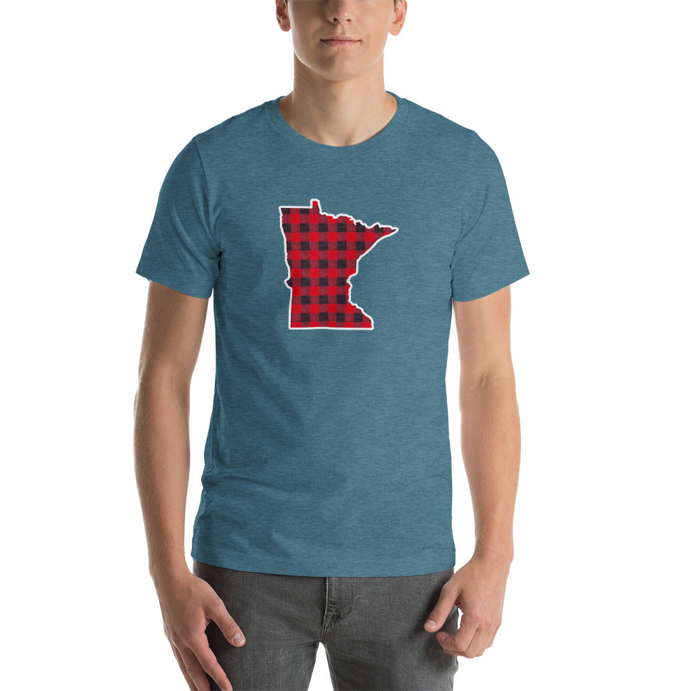 Red Flannel (buffalo check) Minnesota State Outline T-Shirt - Heather Deep Teal / S - Ope Life