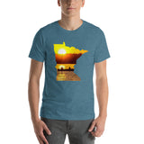Minnesota Lake Reflection Fisherman In Boat T-Shirt - MN Up North Fishing Sunset Design Shirt - Heather Deep Teal / S - Ope Life