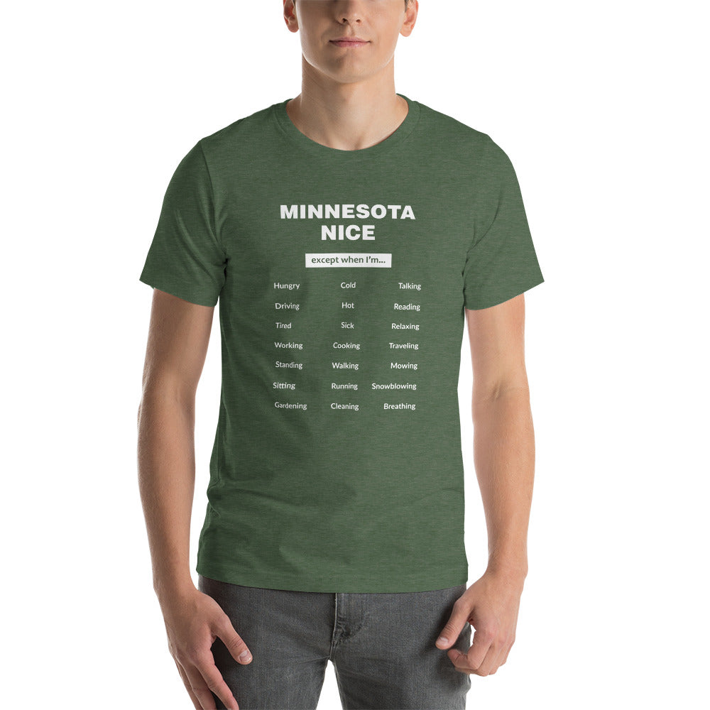 Minnesota Nice Except For... Funny Minnesota Nice T-Shirt - Heather Forest / S - Ope Life