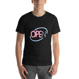 Ope Neon Sign Unisex T-Shirt - Open Sign Shirt With N Burnt Out - Black Heather / XS - Ope Life