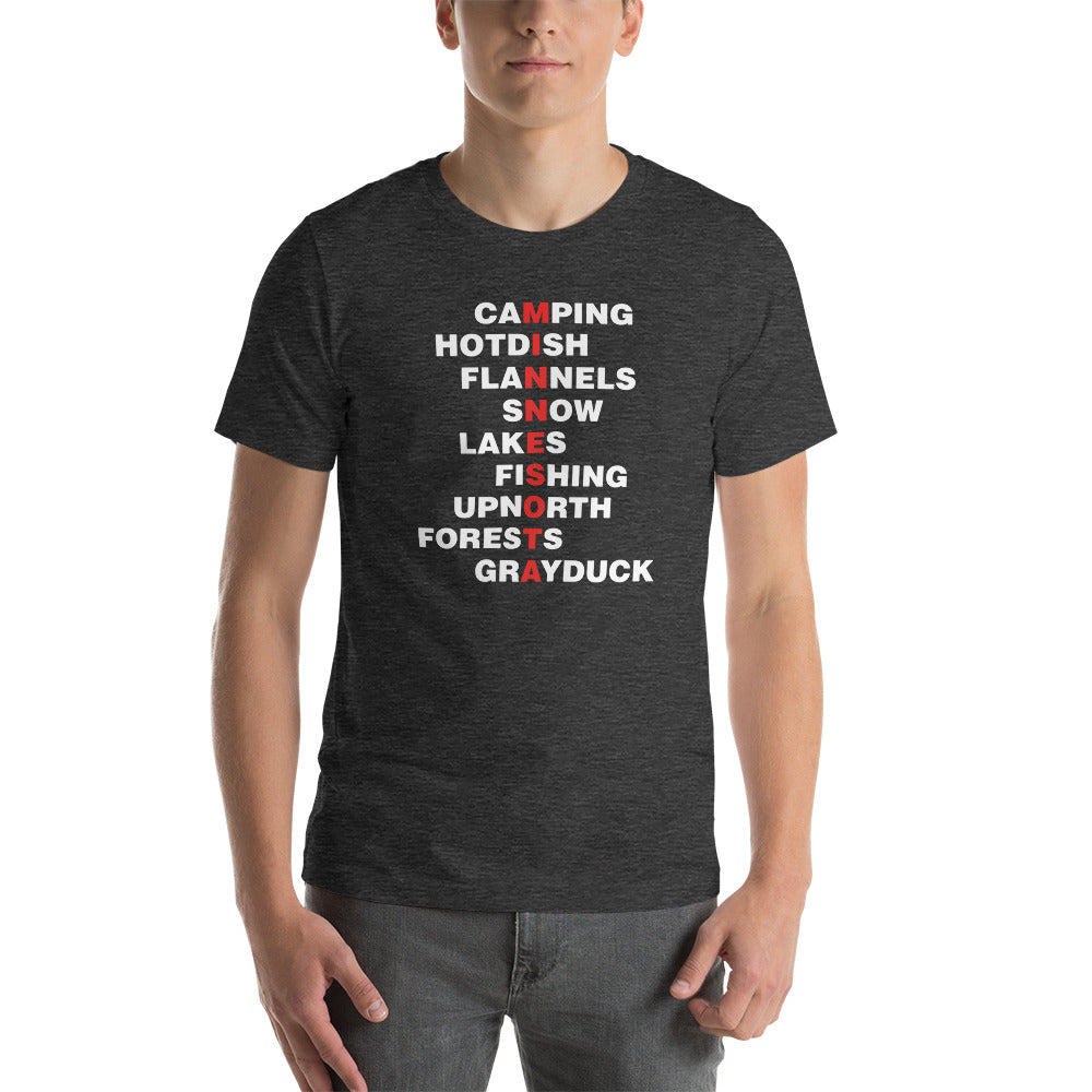Outdoorsy Minnesota Wordplay Unisex T-Shirt - Dark Grey Heather / XS - Ope Life