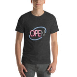 Ope Neon Sign Unisex T-Shirt - Open Sign Shirt With N Burnt Out - Dark Grey Heather / XS - Ope Life
