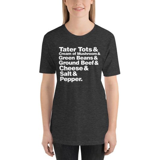 Hotdish Ingredients Recipe Ampersand Design Unisex T-Shirt - Hotdish Recipe Minnesota Shirt - Ope Life