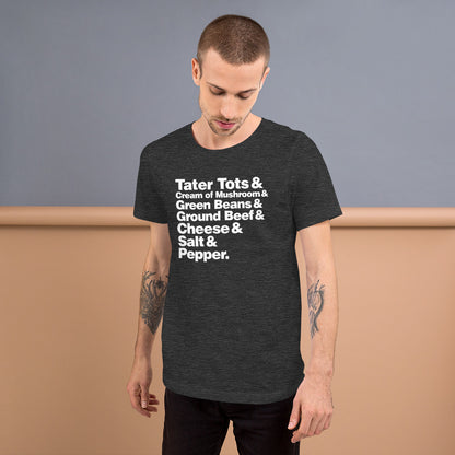 Hotdish Ingredients Recipe Ampersand Design Unisex T-Shirt - Hotdish Recipe Minnesota Shirt - Ope Life