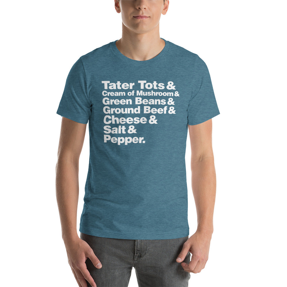 Hotdish Ingredients Recipe Ampersand Design Unisex T-Shirt - Hotdish Recipe Minnesota Shirt - Heather Deep Teal / S - Ope Life