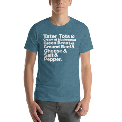 Hotdish Ingredients Recipe Ampersand Design Unisex T-Shirt - Hotdish Recipe Minnesota Shirt - Heather Deep Teal / S - Ope Life
