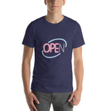 Ope Neon Sign Unisex T-Shirt - Open Sign Shirt With N Burnt Out - Heather Midnight Navy / XS - Ope Life
