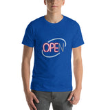 Ope Neon Sign Unisex T-Shirt - Open Sign Shirt With N Burnt Out - Heather True Royal / S - Ope Life