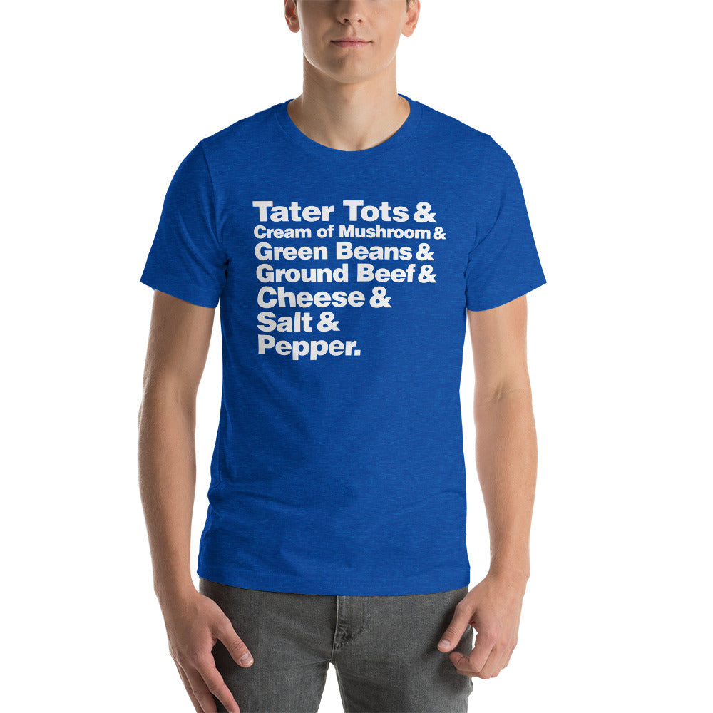 Hotdish Ingredients Recipe Ampersand Design Unisex T-Shirt - Hotdish Recipe Minnesota Shirt - Heather True Royal / S - Ope Life