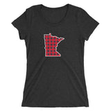 Women's Red Flannel (Buffalo Check) Minnesota State Outline T-Shirt - Charcoal-Black Triblend / S - Ope Life