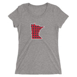 Women's Red Flannel (Buffalo Check) Minnesota State Outline T-Shirt - Grey Triblend / S - Ope Life