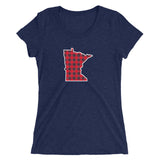 Women's Red Flannel (Buffalo Check) Minnesota State Outline T-Shirt - Navy Triblend / S - Ope Life