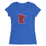 Women's Red Flannel (Buffalo Check) Minnesota State Outline T-Shirt - True Royal Triblend / S - Ope Life