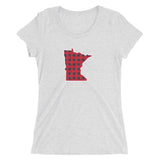 Women's Red Flannel (Buffalo Check) Minnesota State Outline T-Shirt - White Fleck Triblend / S - Ope Life