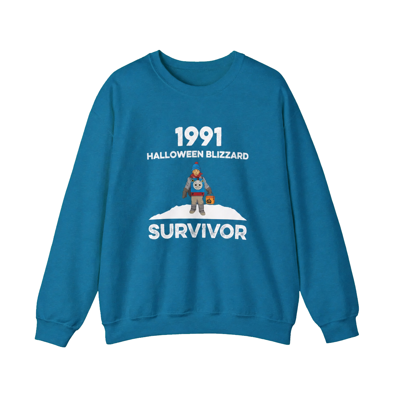 Blue 1991 Halloween Blizzard Survivor sweatshirt